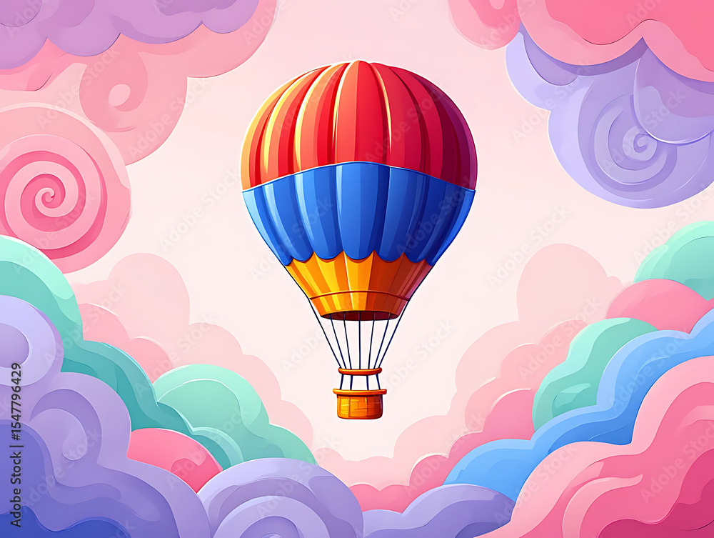 Obraz premium Colorful Hot Air Balloon Soaring Through a Whimsical Cloudscape