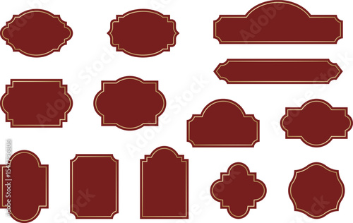 Vintage red labels with gold ornate frame and blank space. Classic design for premium product, food and beverage packaging and branding. Vector illustration collection