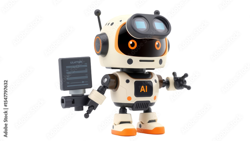 A delightful kawaii-style cartoon robot, dressed as an AI researcher with profession-specific tools, presented in a clean vector design. A delightful kawaii-style cartoon robot, dressed as an AI researcher with profession-specific tools, presented in a clean vector design.