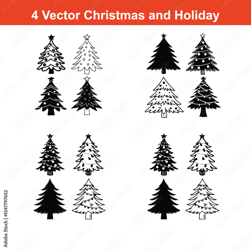 Obraz premium Christmas ornaments including a tree, snowflakes, and a Santa Claus,Christmas Ornament Silhouettes