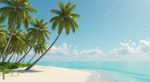 Serene Tropical Beach Paradise Palm Trees, White Sand, Turquoise Ocean