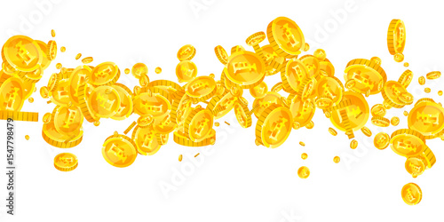 Swiss franc coins falling. Gold scattered CHF