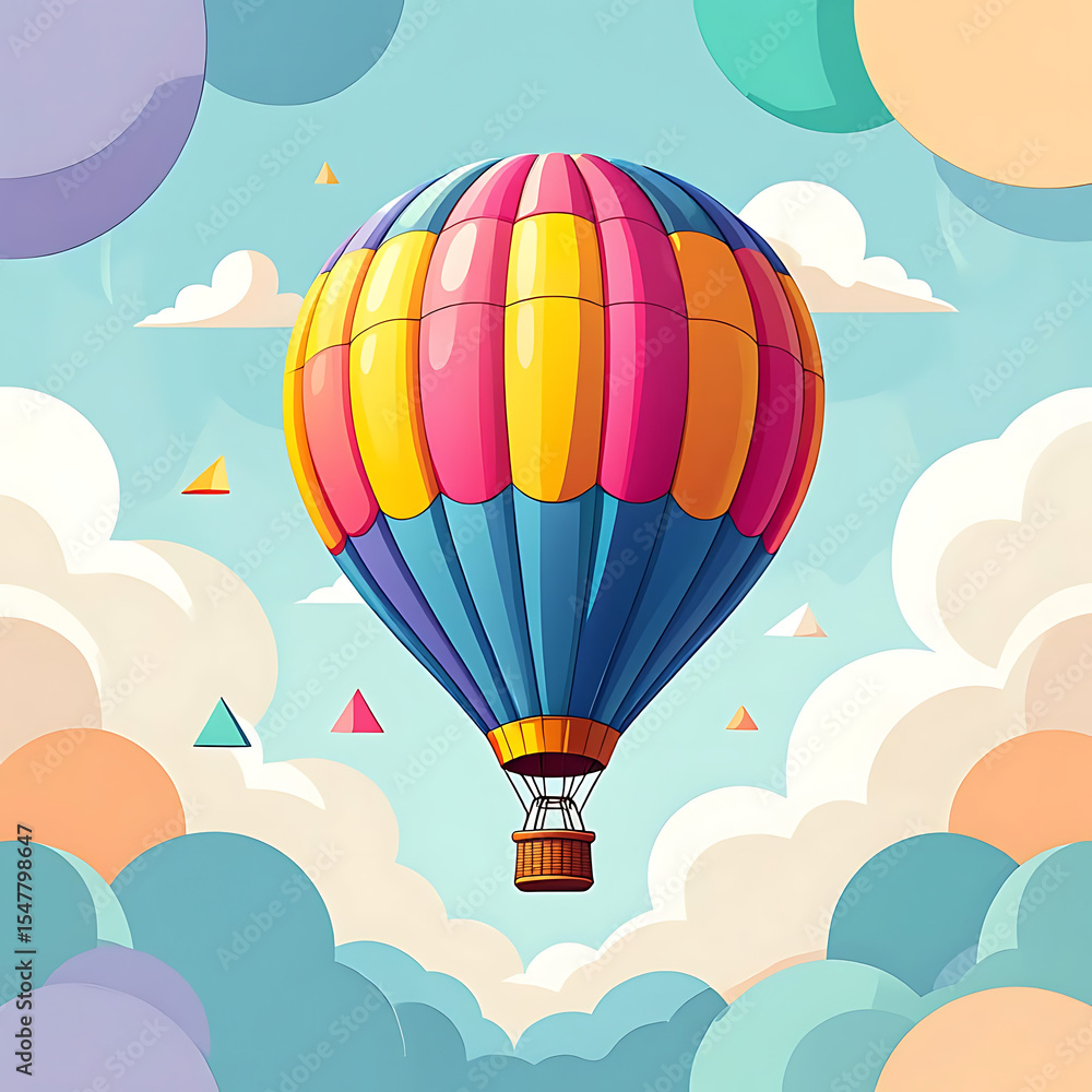 Fototapeta premium Colorful Hot Air Balloon Soaring Through a Whimsical Cloudscape