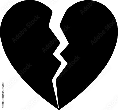 heart in the shape,Broken heart,Red Heart broken to two pieces vector illustration icon or logo, broken heart concept, breakup or divorce, heartbreak regret, separated couple, tragic love. 