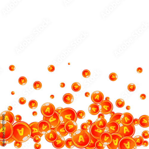 Vitamin A round capsules scattered randomly.