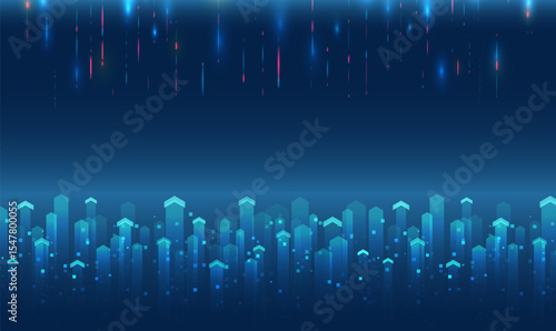 Futuristic background with upward arrows and digital elements symbolizing growth, development and technology. Ideal for business presentations banners and IT design.