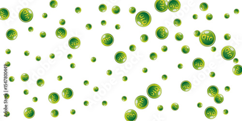 Vitamin Q10 round capsules scattered randomly.
