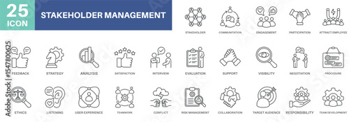 stakeholder management pack concept design icons set collections, simple style design inspiration for any interface and purpose suitable for symbols and more