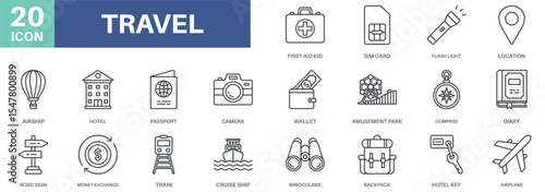 travel pack concept design icons set collections, simple style design inspiration for any interface and purpose suitable for symbols and more