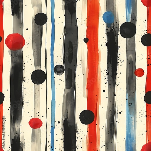 Abstract Stripes, grungy and Dots Pattern with Bold Colors