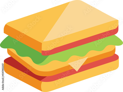 Flat Style Ham And Cheese Sandwich Vector Art