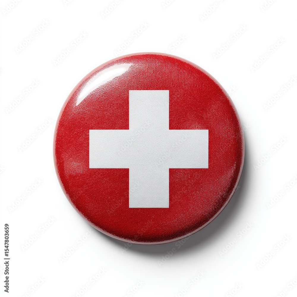 Fototapeta premium Red button with white cross