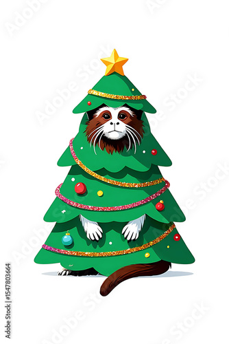 Wallpaper Mural Festive Monkey Dressed as a Christmas Tree: A Whimsical Holiday Illustration Torontodigital.ca