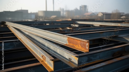 Close-up of steel beams in industrial setting, symbolizing trade restrictions and economic impact, representing industrial challenges and global commerce concepts.