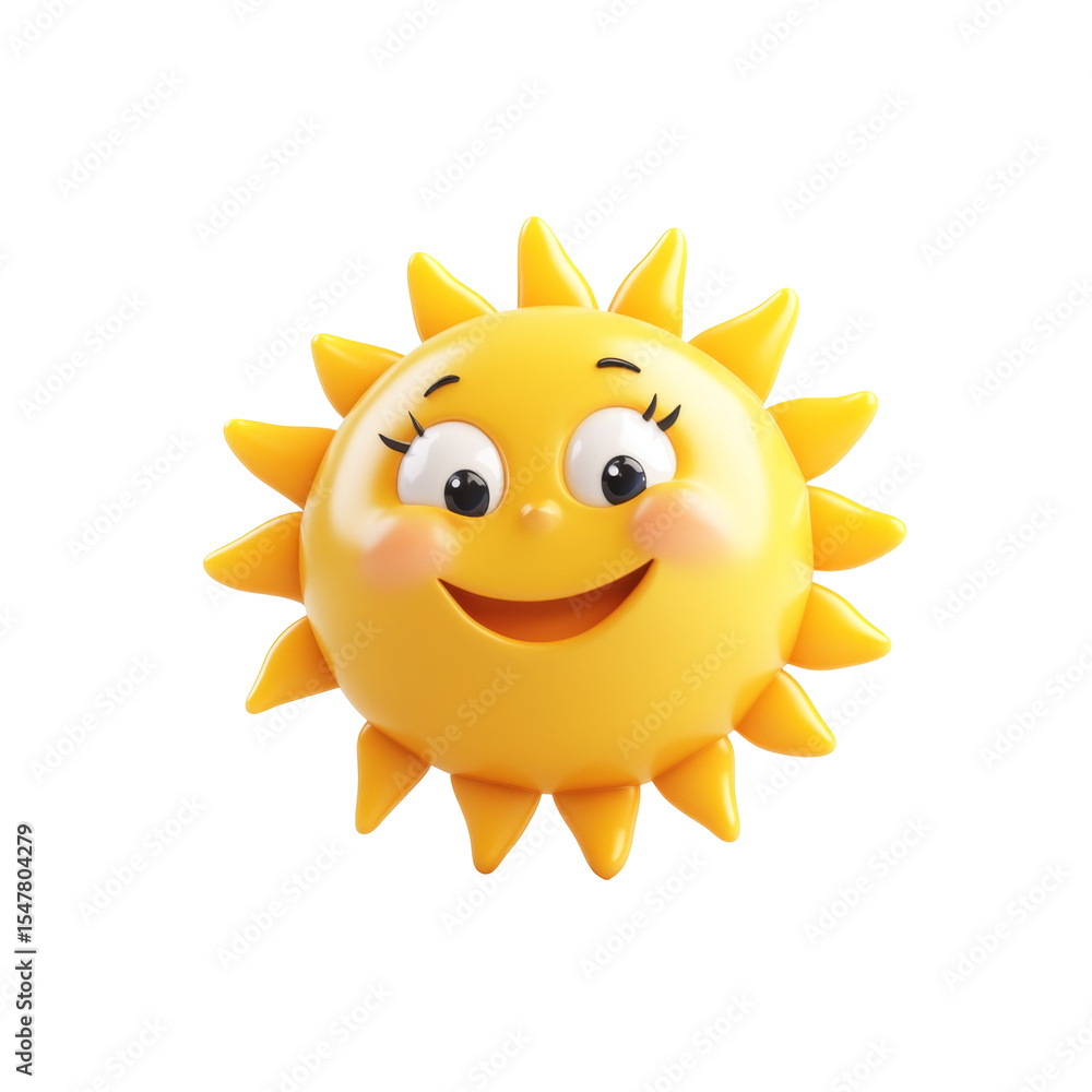 Cheerful cartoon sun character with smile and friendly face Cheerful cartoon sun character with smile and friendly face