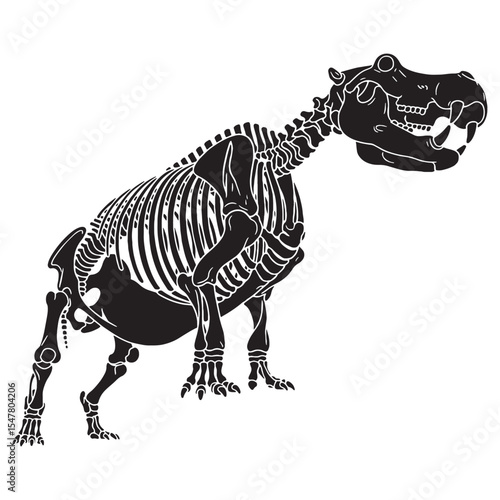 The skeleton of a river colossus – Hippopotamus skeleton silhouette reimagined in technical Hippopotamus skeleton vector – Hippopotamus skeleton illustration

