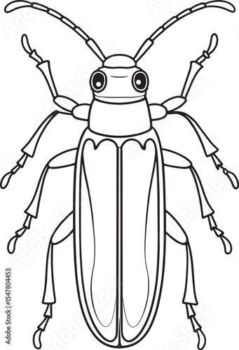 Longhorn beetle insect illustration for science and coloring fun