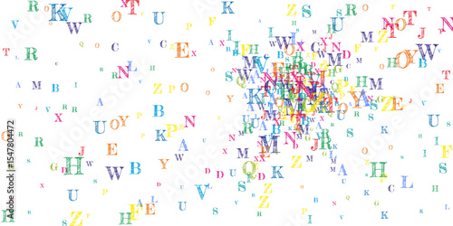 Flying latin letters. Colorful childish scattered