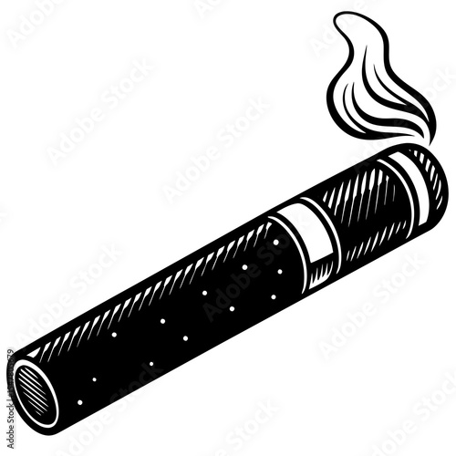 A lit cigar with smoke isolated on white background