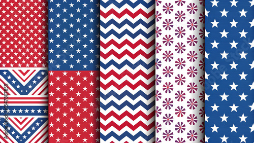 Patriotic american usa flag pattern background red white blue stars stripes seamless design wallpaper texture