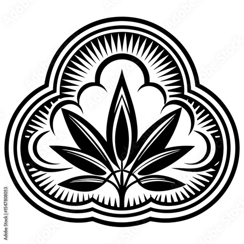 Cannabis leaf symbol isolated on white background in black and white