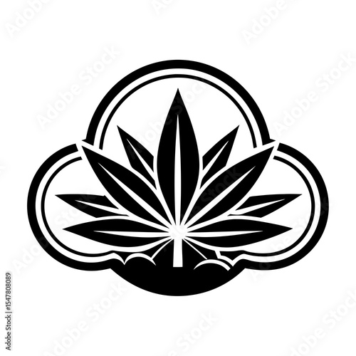Cannabis leaf symbol isolated on white background in black and white