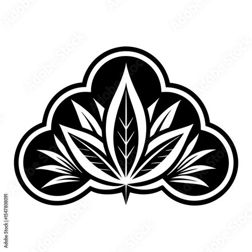 Cannabis leaf symbol isolated on white background in black and white