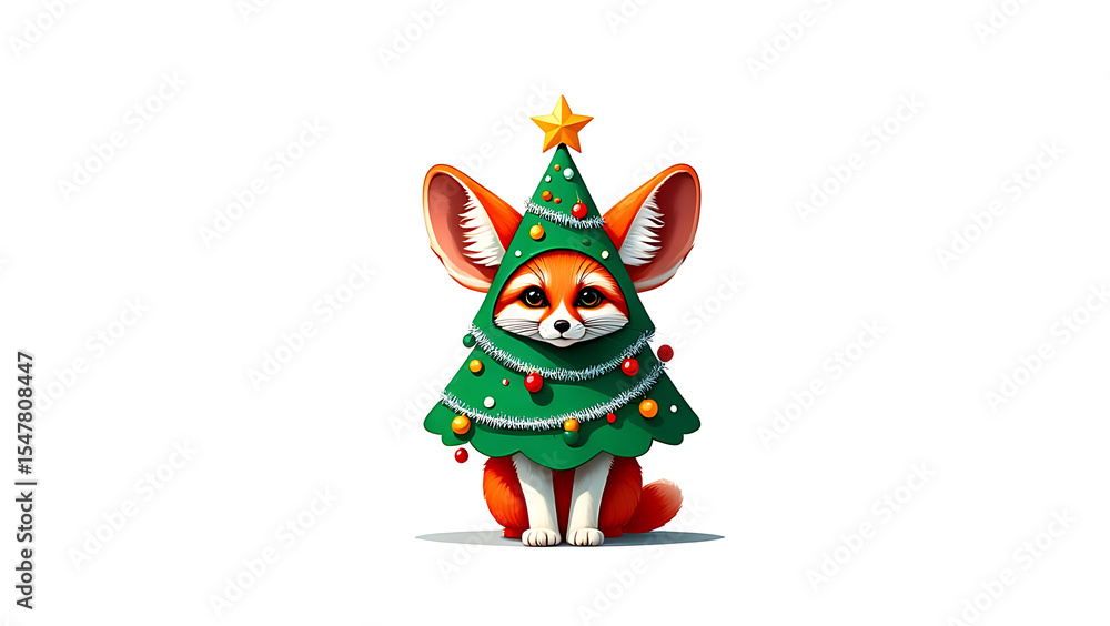 Naklejka premium Festive Fox Dressed as a Christmas Tree: A Whimsical Holiday Illustration