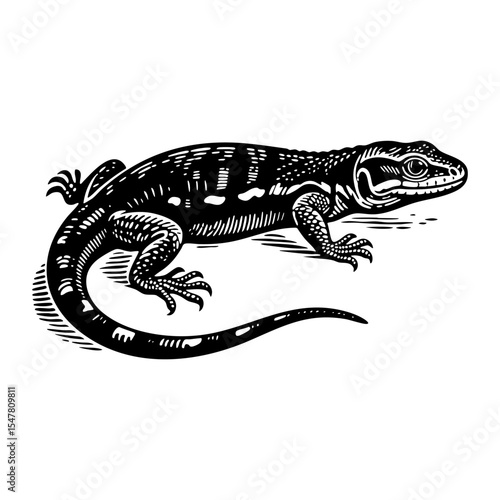 House lizard sketch engraving black and white outline. Scratch board imitation.