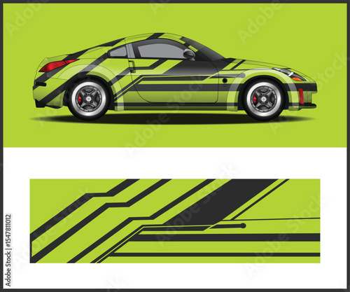 Lime Green Sports Car with Custom Black Graphic Wrap Design