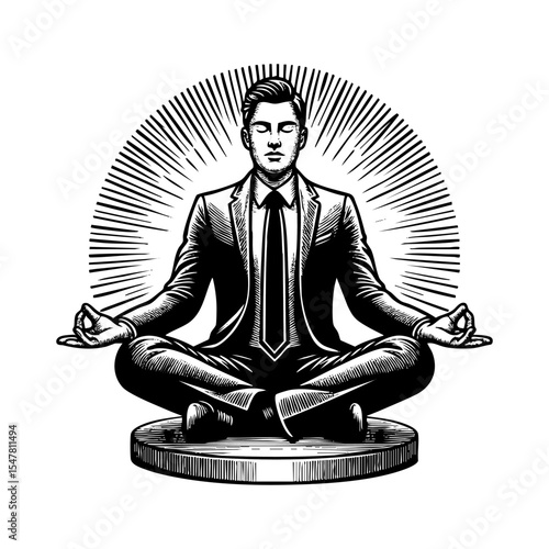 Woman yoga doing lotus pose wear suit engraving black and white outline. Scratch board imitation. illustrated in vintage line art style on a white background.