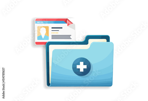 Medical folder with patient ID card on white background  