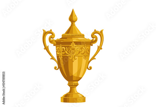 Golden trophy with ornate design on white background  