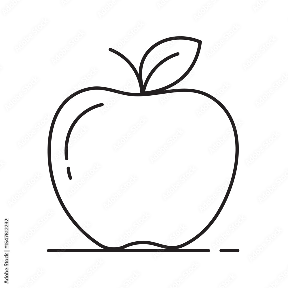 Fototapeta premium Black Line Art Apple Illustration Simple Fruit Icon