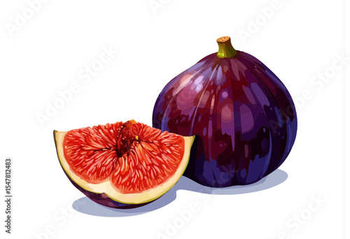 Fresh figs one whole and one sliced on white background  