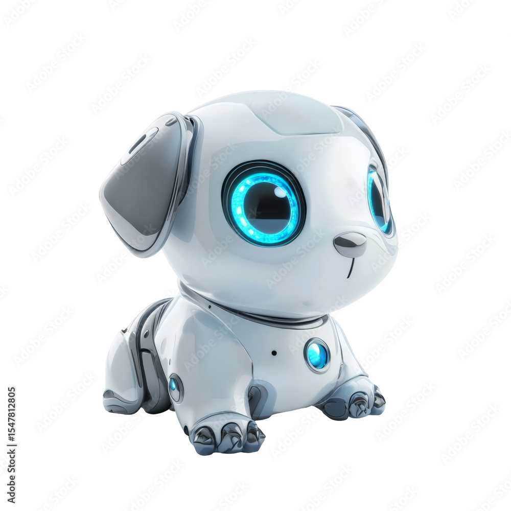 Futuristic robot dog toy with glowing blue eyes Futuristic robot dog toy with glowing blue eyes