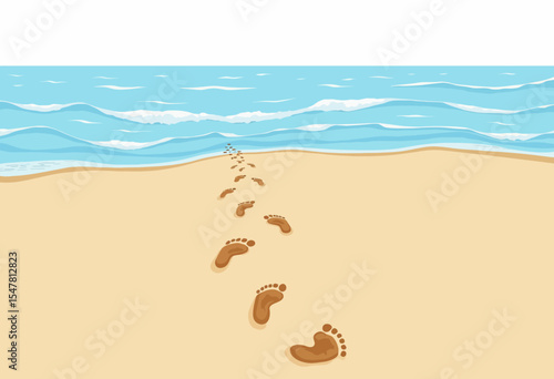 Footprints in sand leading to the ocean under clear blue sky  