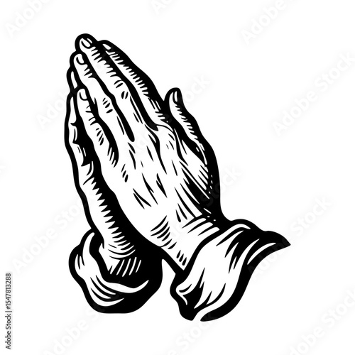 Hand pray engraving black and white outline. Scratch board imitation.  illustrated in vintage line art style on a white background.