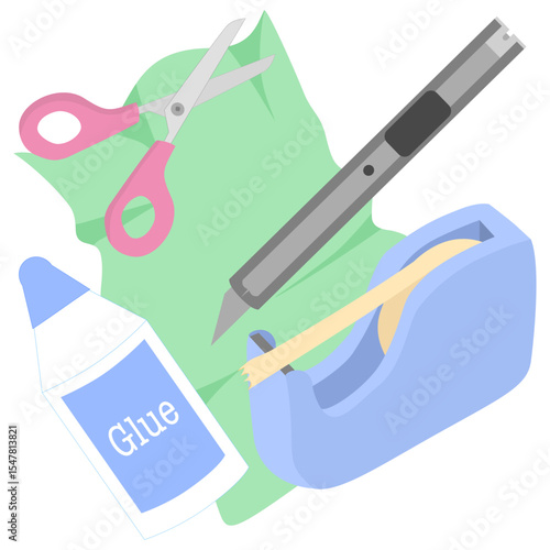 Craft and Paper work Set include Scissors, Glue, Tape Dispenser, and Utility Knife