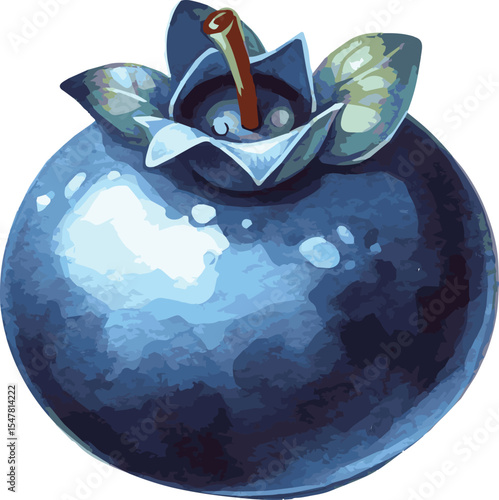 Vector watercolor painted illustration of a blueberry