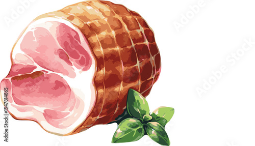 Vector watercolor painted illustration of a ham