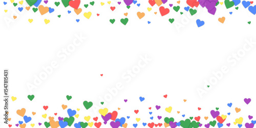 Rainbow colored scattered hearts. LGBT valentine