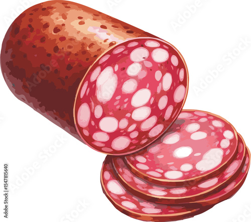 Vector watercolor painted illustration of a salami