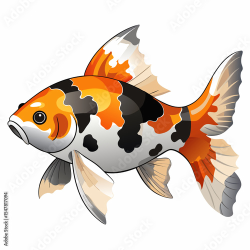 Calico Goldfish Vector Illustration – Orange, White, and Black Pet Fish Clipart