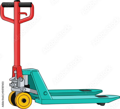 Teal and Red Hand Pallet Truck Illustration