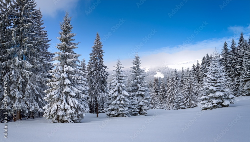 Naklejka premium snowy winter landscape with several christmas trees generated by ai