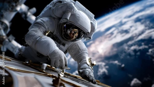 Astronaut in space, on a mission with the beautiful blue earth background 