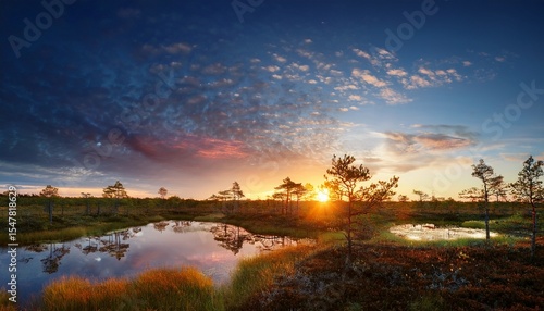 sky and the forest in the morning estonian bog beautiful landscape sunset