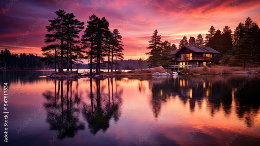 Fototapeta premium wooden house on a lake