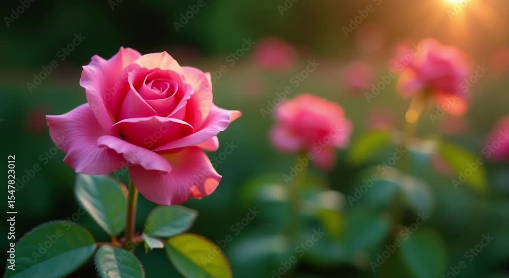 pink rose middle field sun setting background creating beautiful peaceful atmosphere rose surrounde pink rose middle field sun setting background creating beautiful peaceful atmosphere rose surrounde